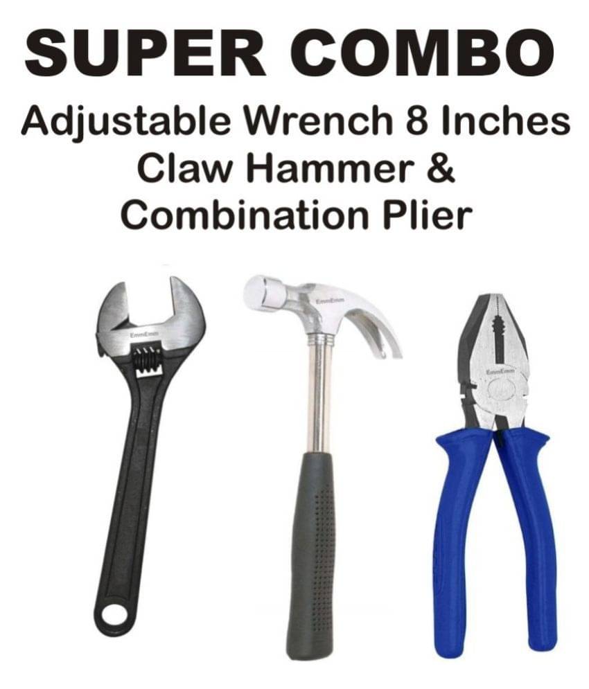     			EmmEmm Combo of 8" Adjustable Wrench, 8" Combination Plier & Curved Claw hammer
