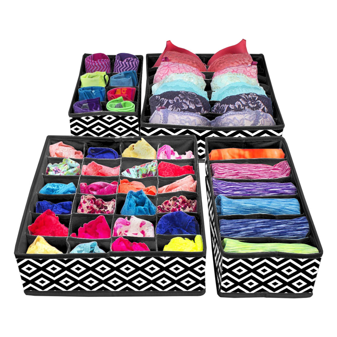     			PrettyKrafts 4 Piece Foldable Drawer Organizer with Compartments