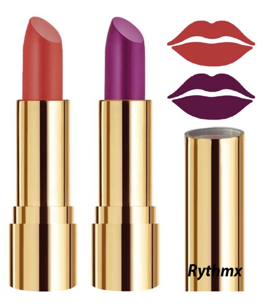     			Rythmx Peach,Purple Matte Creme Lipstick Long Stay on Lips Multi Pack of 2 8 g