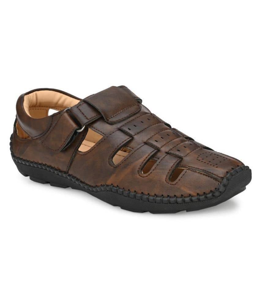 SHENCES Brown Faux Leather Sandals