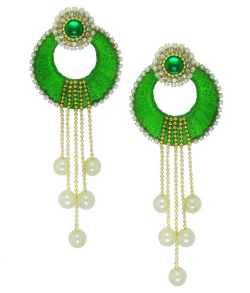 Silk Thread Yellow Chandbali Earrings For Womens and Girls Silk Dori Chandwali Earrings Beads Silk Dori Fabric Chandbali Earring     			Silk Thread Yellow Chandbali Earrings For Womens and Girls Silk Dori Chandwali Earrings Beads Silk Dori Fabric Chandbali Earring