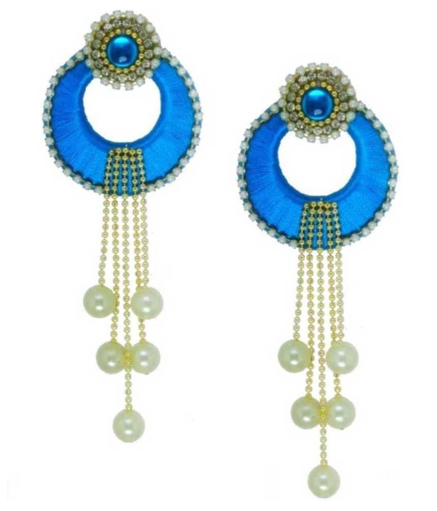     			Silk Thread Yellow Chandbali Earrings For Womens and Girls Silk Dori Chandwali Earrings Beads Silk Dori Fabric Chandbali Earring