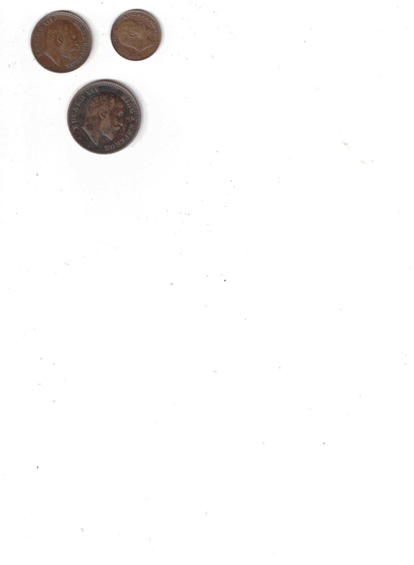     			3 PCS EDWARD VII 1910 AUNC XF CONDITION 1/12 ANNA  1/2 PICE AND ONE QUARTER ANNA SEE PHOTO