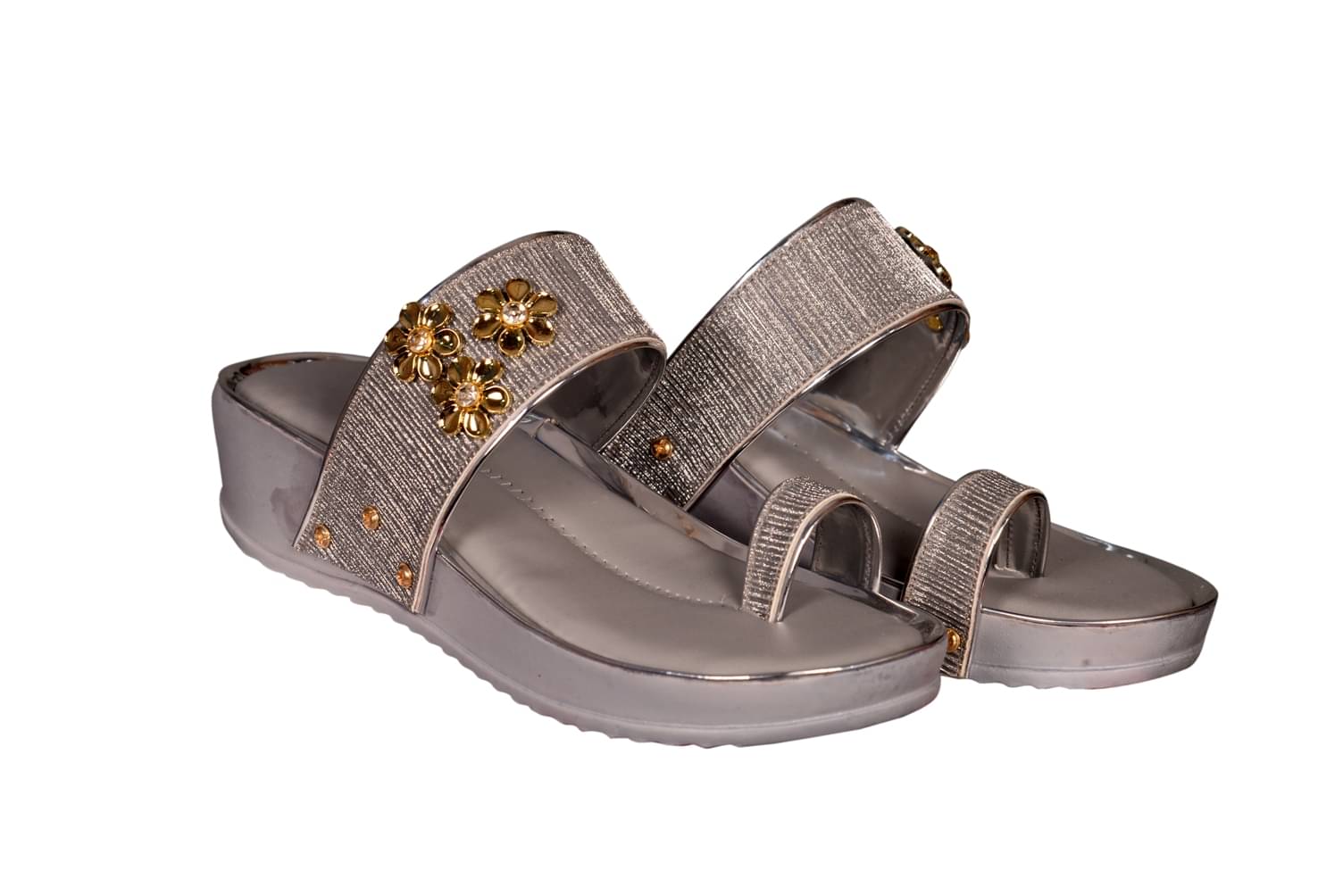     			Footprints Silver Block Heels