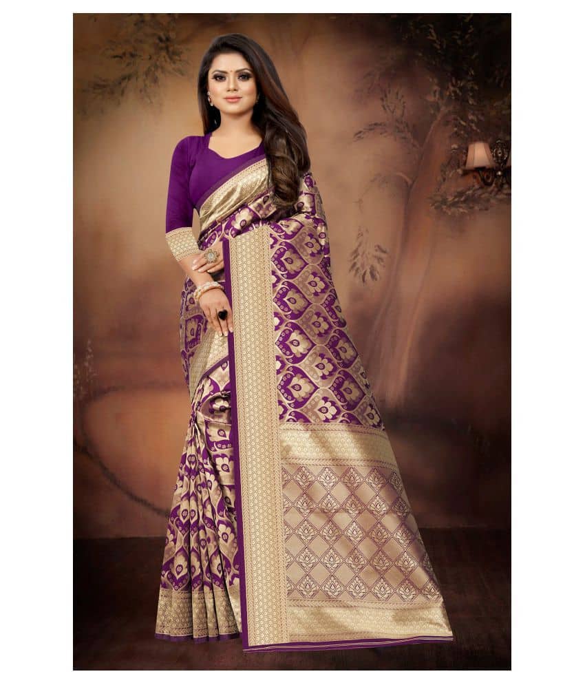 Gazal Fashions Silk Blend Printed Saree With Unstitched Blouse Piece ( Multicolor ) - Sarees | Buy online on ZillyBuy