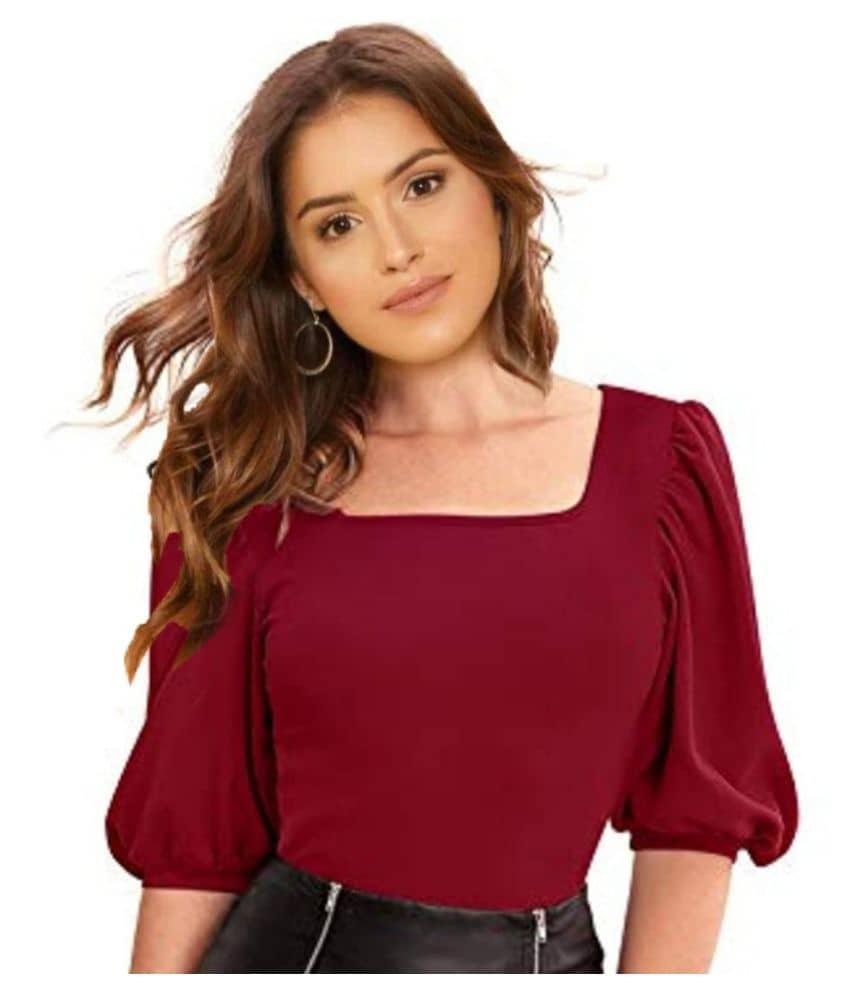 Dream Beauty Fashion Women's Cotton Blend Regular Top ( Maroon )