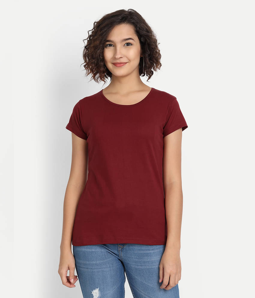     			Be Awara Women Cotton Solid Regular Fit Round Neck T-Shirt ( Maroon )