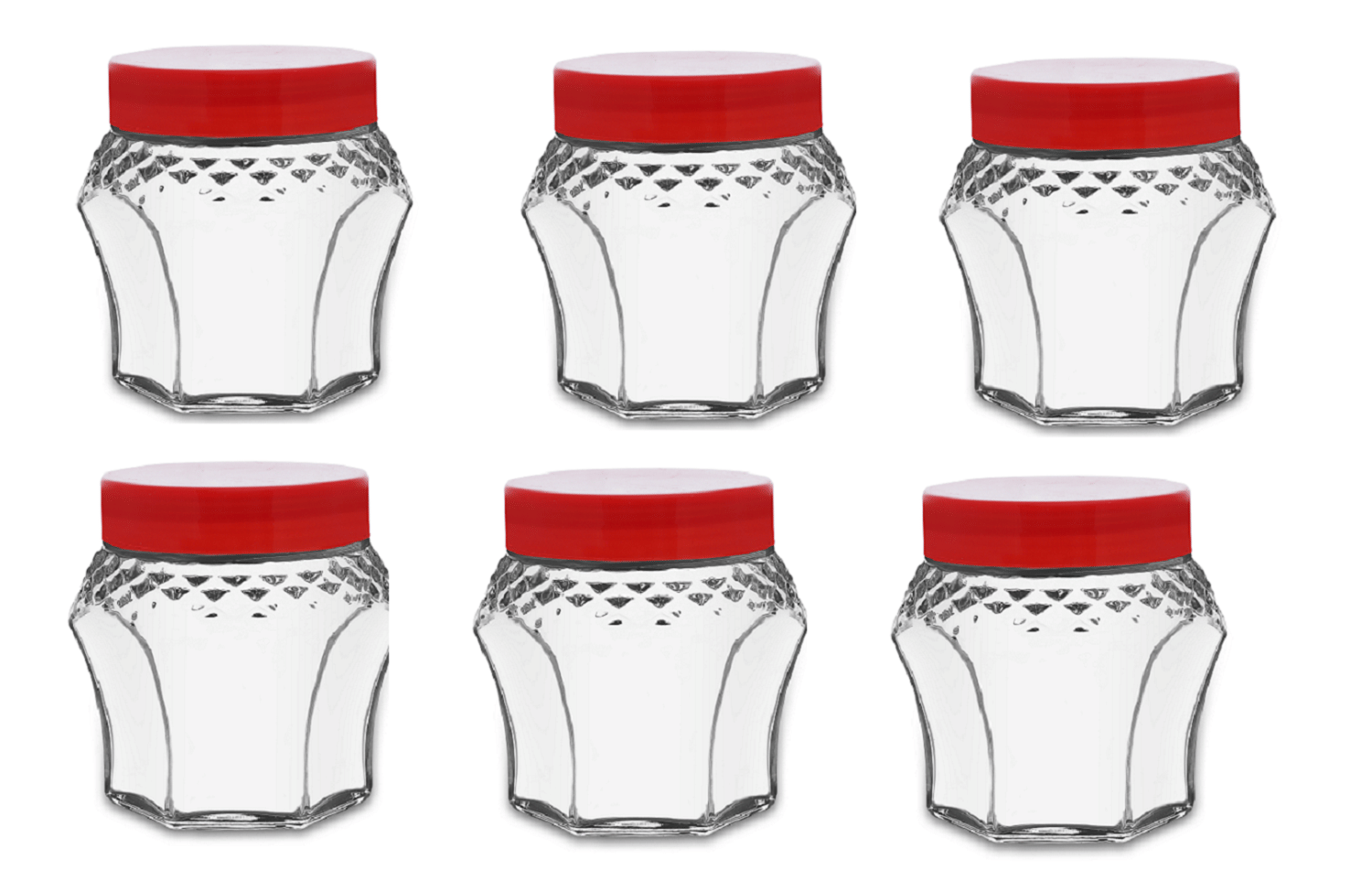     			CROCO JAR 300ML-CRYSTAL-REDLID Glass Spice Container Set of 6 300 mL