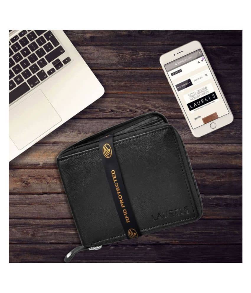Laurels Faux Leather Black Fashion Regular Wallet - Handbags | Buy online on ZillyBuy
