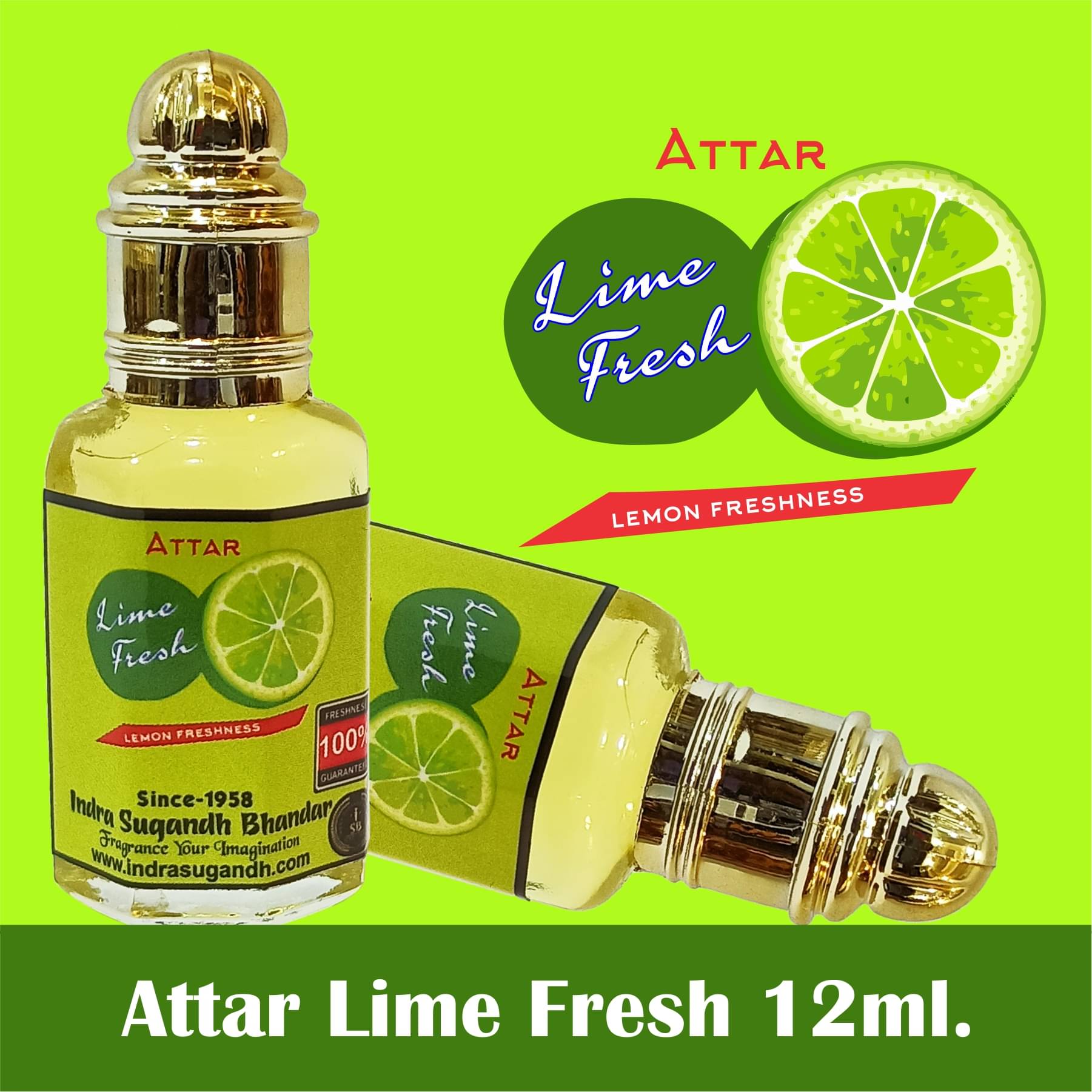     			INDRA SUGANDH BHANDAR Attar For Men|Women Lime Fresh Citric like fresh Long Lasting Fragrance 12ml Rollon Pack