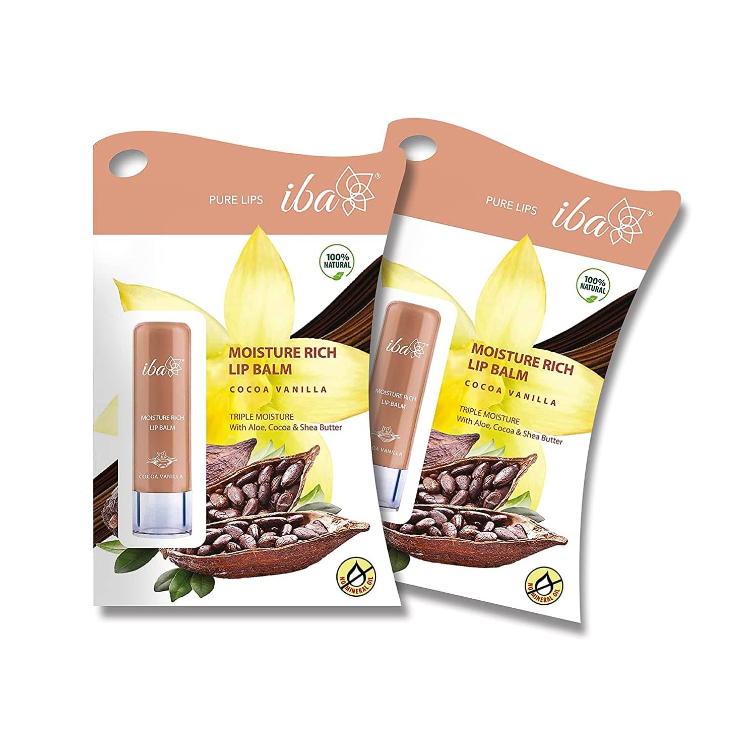 Iba Moisture Rich Lip Balm Cocoa Vanilla, 4.5g For Dry Damaged and Chapped Lips, (Pack of 2) Iba Moisture Rich Lip Balm Cocoa Vanilla, 4.5g For Dry Damaged and Chapped Lips, (Pack of 2)