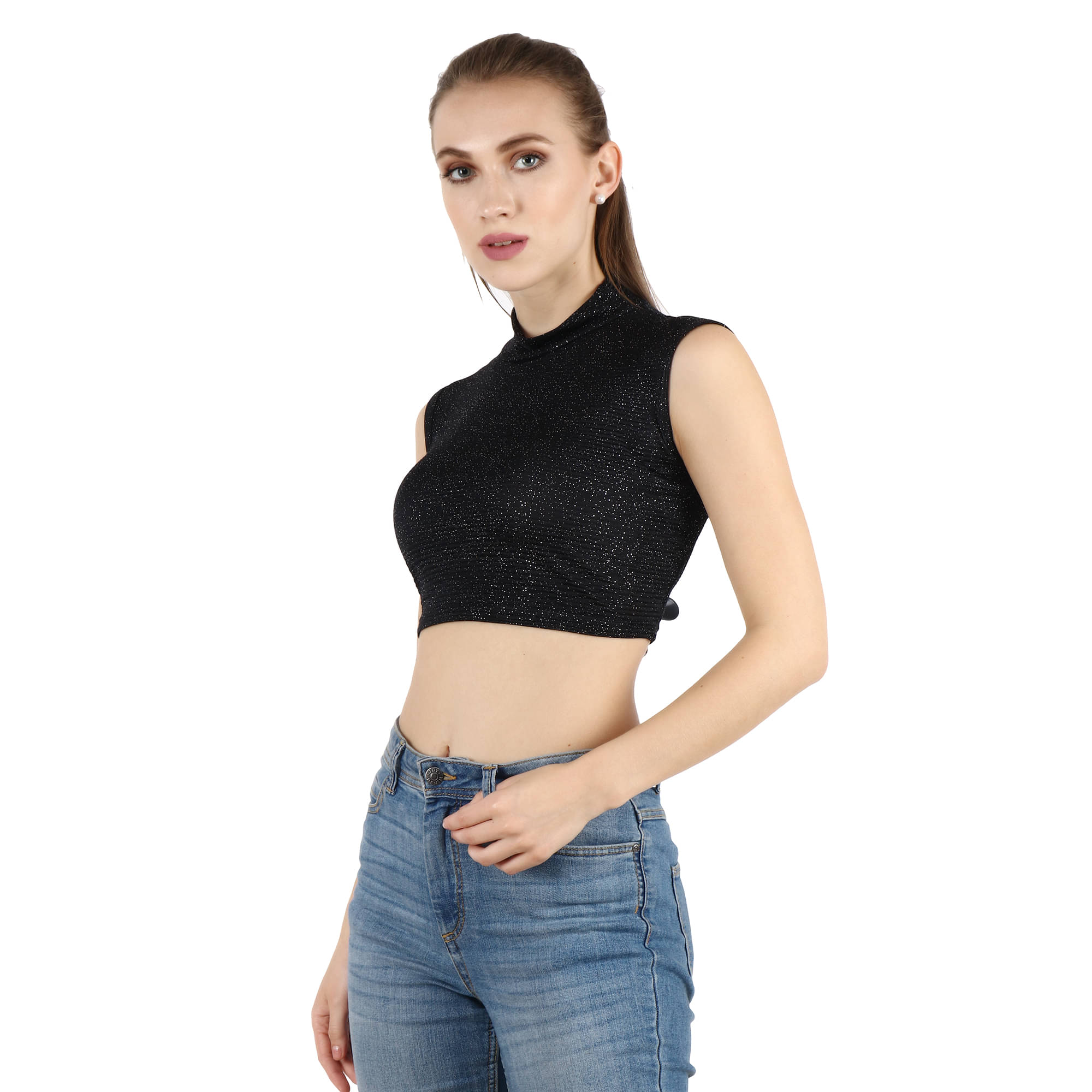 POPWINGS Women's Polyester Crop Top ( Black ) POPWINGS Women's Polyester Crop Top ( Black )