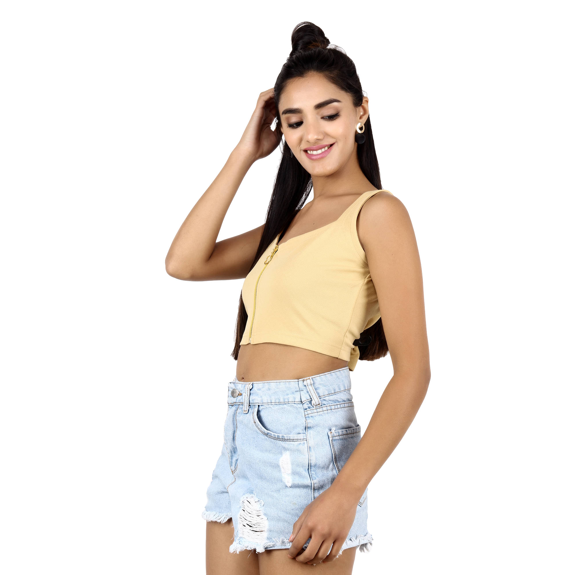     			POPWINGS Women's Polyester Crop Top ( Gold )