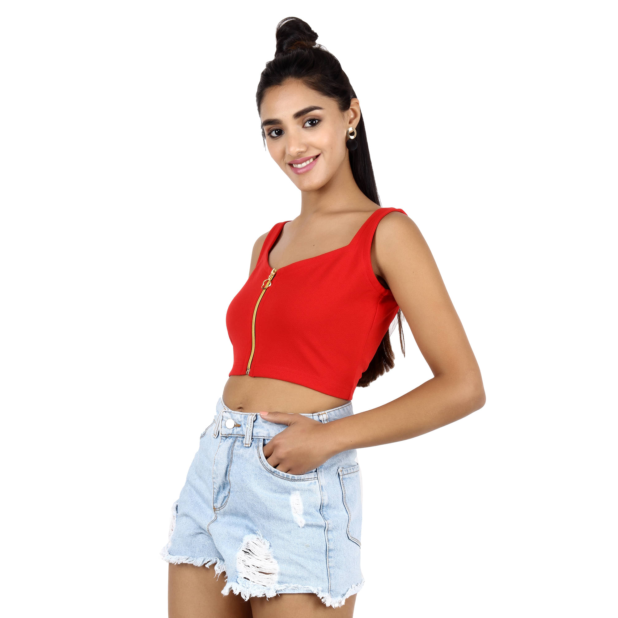     			POPWINGS Women's Polyester Crop Top ( Red )