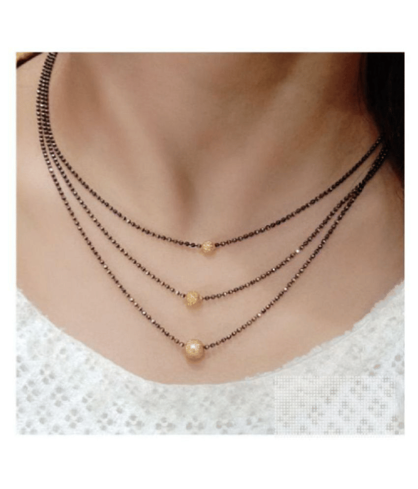     			SONI Three Layer Black Mangalsutra For Women With Golden Balls