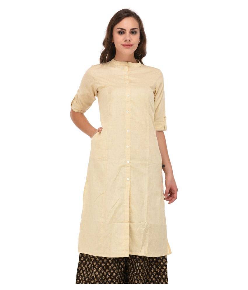     			Pistaa Beige Cotton A-line Kurti