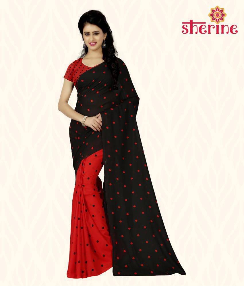     			ANAND SAREES Georgette Saree With Unstitched Blouse Piece ( Black,Red )