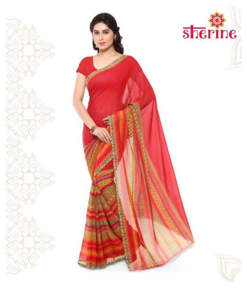 ANAND SAREES Georgette Saree With Unstitched Blouse Piece ( Red ) - Sarees | Buy online on ZillyBuy