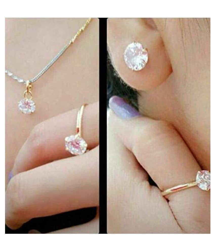 Sunhari Jewels AD stone pendant set combo with ring for girls and women
