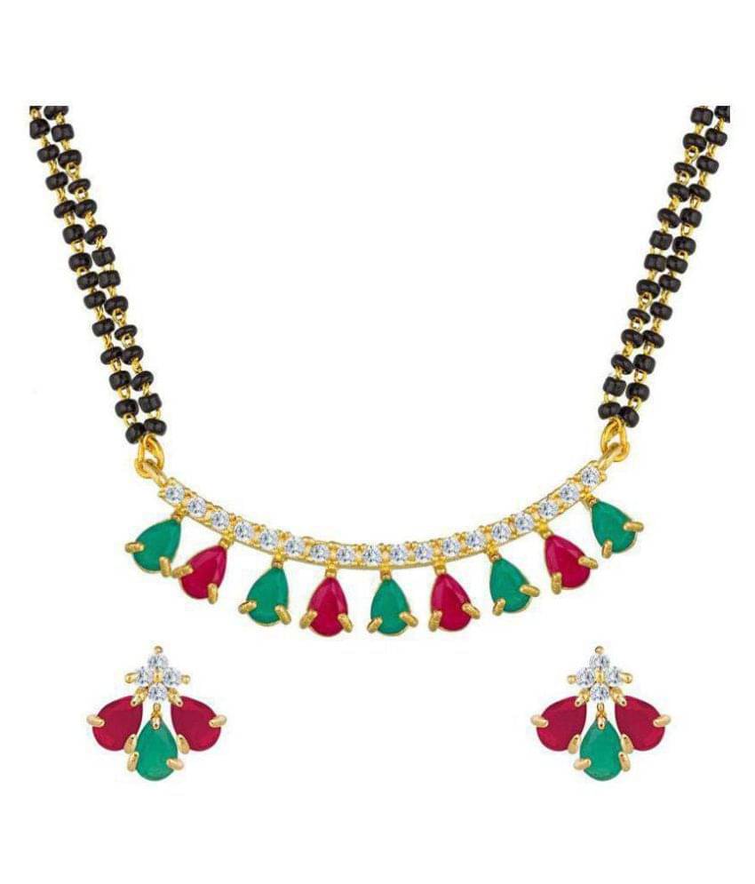Sunhari Jewels Multicolor Ruby Traditional Mangalsutra set with black beaded double chain. Sunhari Jewels Multicolor Ruby Traditional Mangalsutra set with black beaded double chain.