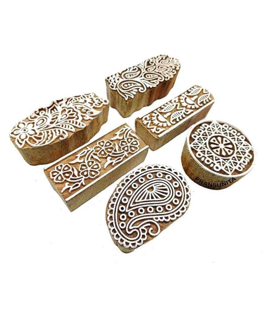 PRANSUNITA - Wood Wooden Hand printing blocks ( Pack of 6 ) PRANSUNITA - Wood Wooden Hand printing blocks ( Pack of 6 )