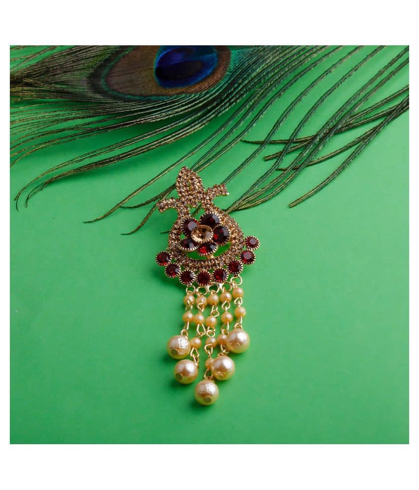 SILVER SHINE  Traditional Gold Plated Antique Maroon Colour Diamond Studded Pearl Drop Designer Wedding Brooch For Unisex Jewellery - Jewellery Sets | Buy online on ZillyBuy