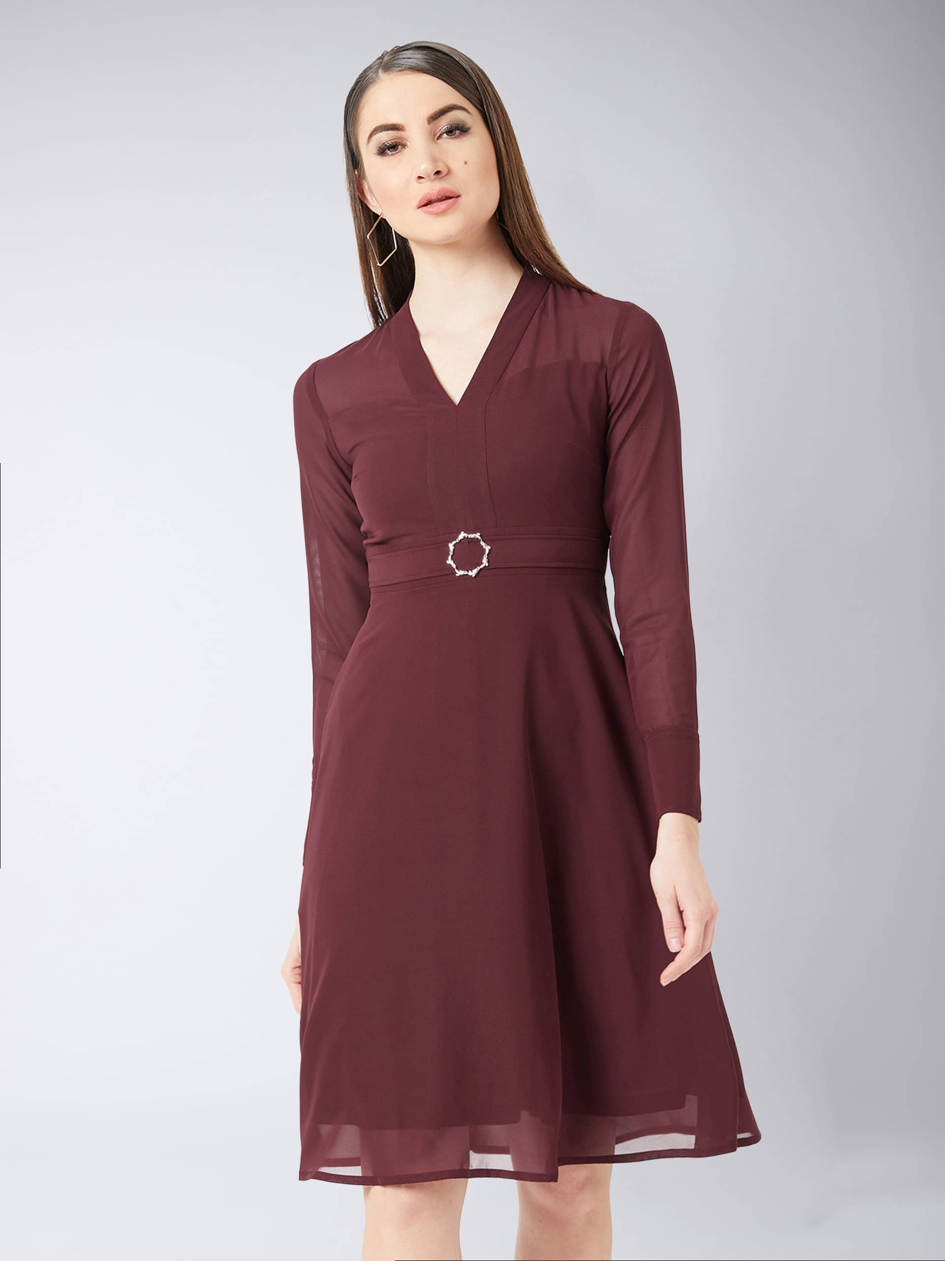 Miss Chase Women Georgette A-line Dress ( Maroon ) Miss Chase Women Georgette A-line Dress ( Maroon )