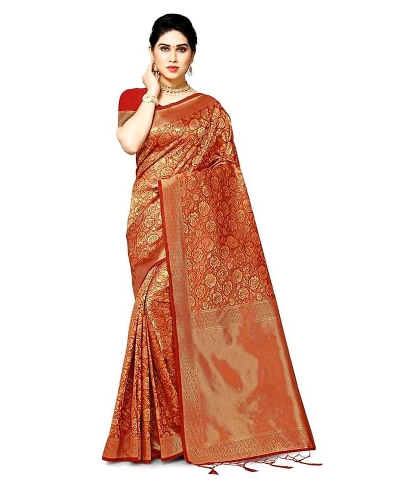     			NENCY FASHION Banarasi Silk Printed Saree With Unstitched Blouse Piece ( Multicolor )