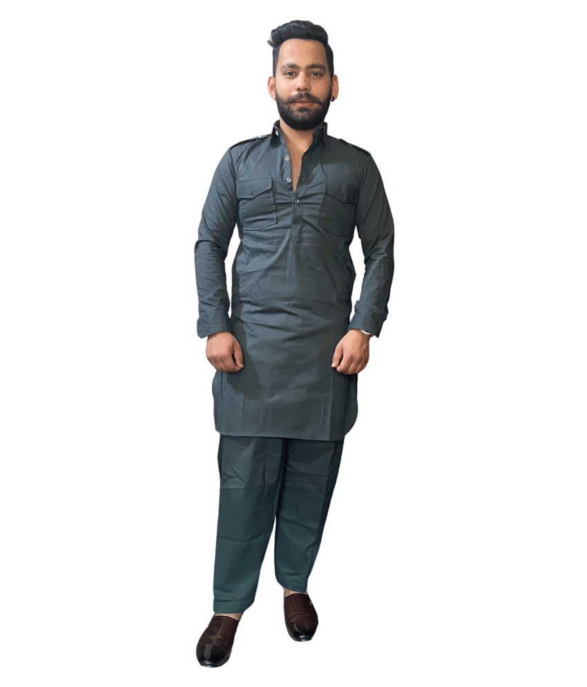 Preen Olive Green Cotton Blend Pathani Suit Pack of 1 - Kurtas & Kurta Sets | Buy online on ZillyBuy