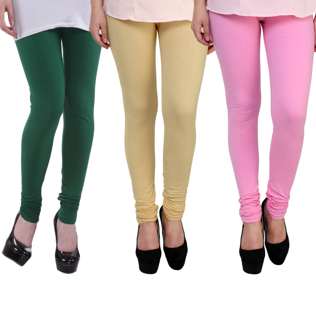     			FnMe - Green Cotton Women's Leggings ( Pack of 3 )