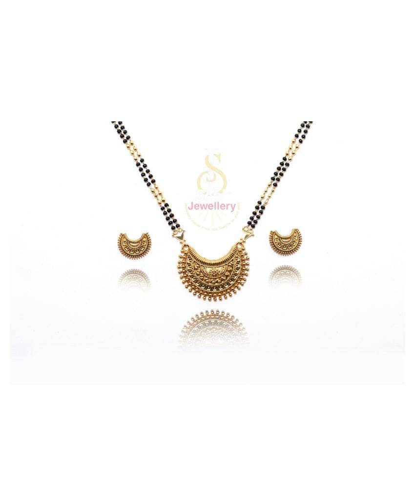 SONIJEWELLERY Traditional Ethnic One Gram Gold Plated 24 Inch Long Black Beads Latest Stylish Designer Pendant Golden Mangalsutra for Women SONIJEWELLERY Traditional Ethnic One Gram Gold Plated 24 Inch Long Black Beads Latest Stylish Designer Pendant Golden Mangalsutra for Women