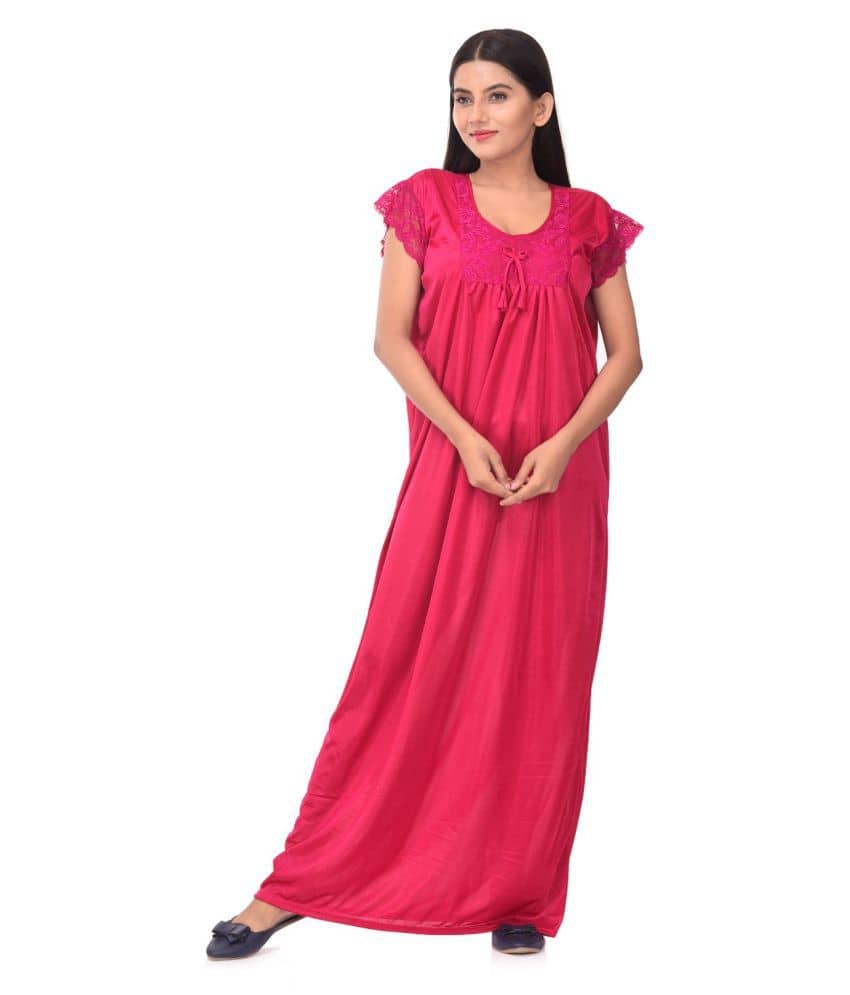 Apratim Satin Nighty & Night Gowns - Pink - Nightwear & Loungewear | Buy online on ZillyBuy