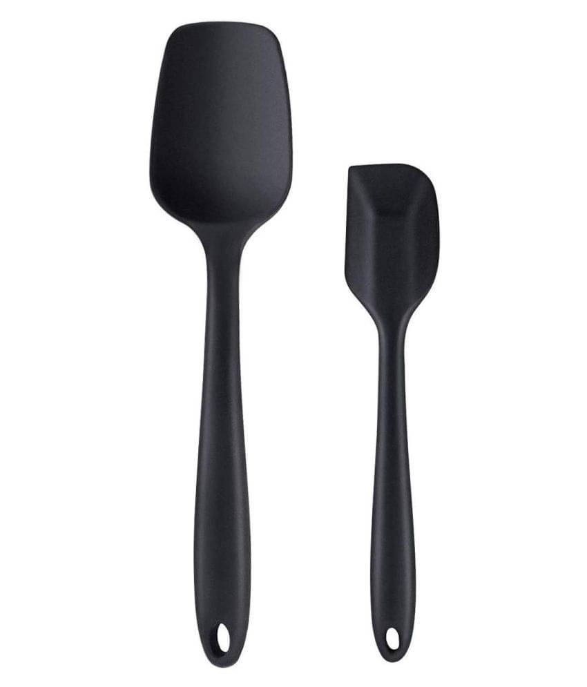     			Baskety Black Silicone Cooking Spoon With Mixing Spatula Set ( Pack of 2)