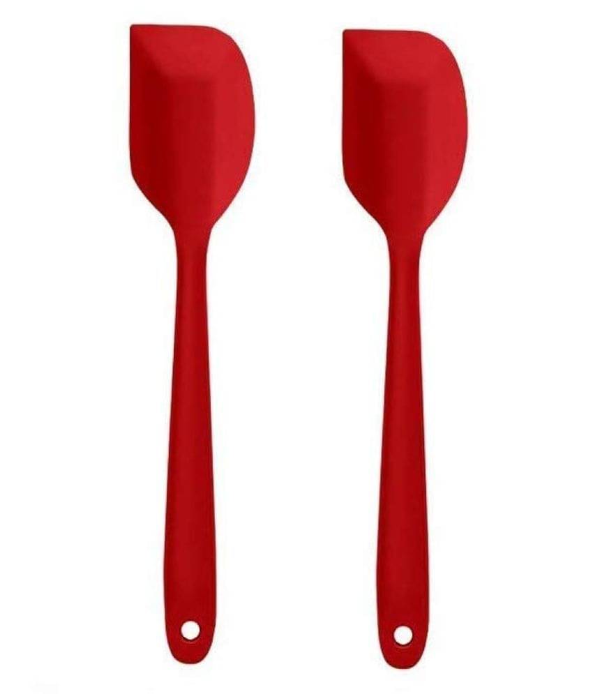     			Baskety Silicone Flipping Mixing Spatula Spoon ( Pack of 2, Red )