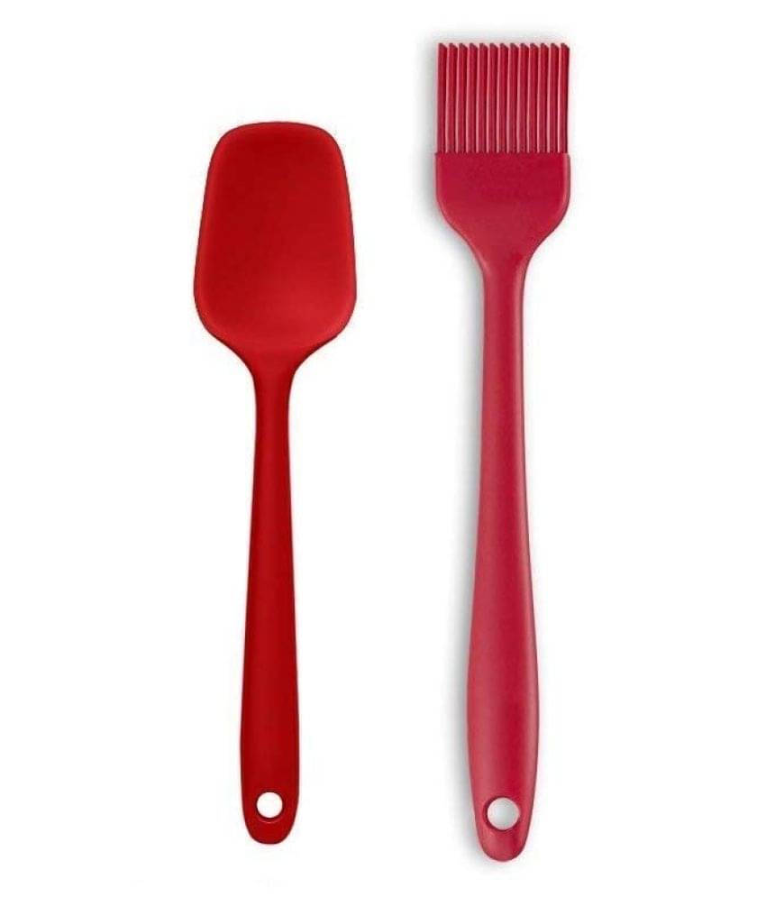 Baskety Silicone Spoon and Basting Brush Flipper Spatula Kitchen Set ( Pack of 2,Red ) Baskety Silicone Spoon and Basting Brush Flipper Spatula Kitchen Set ( Pack of 2,Red )