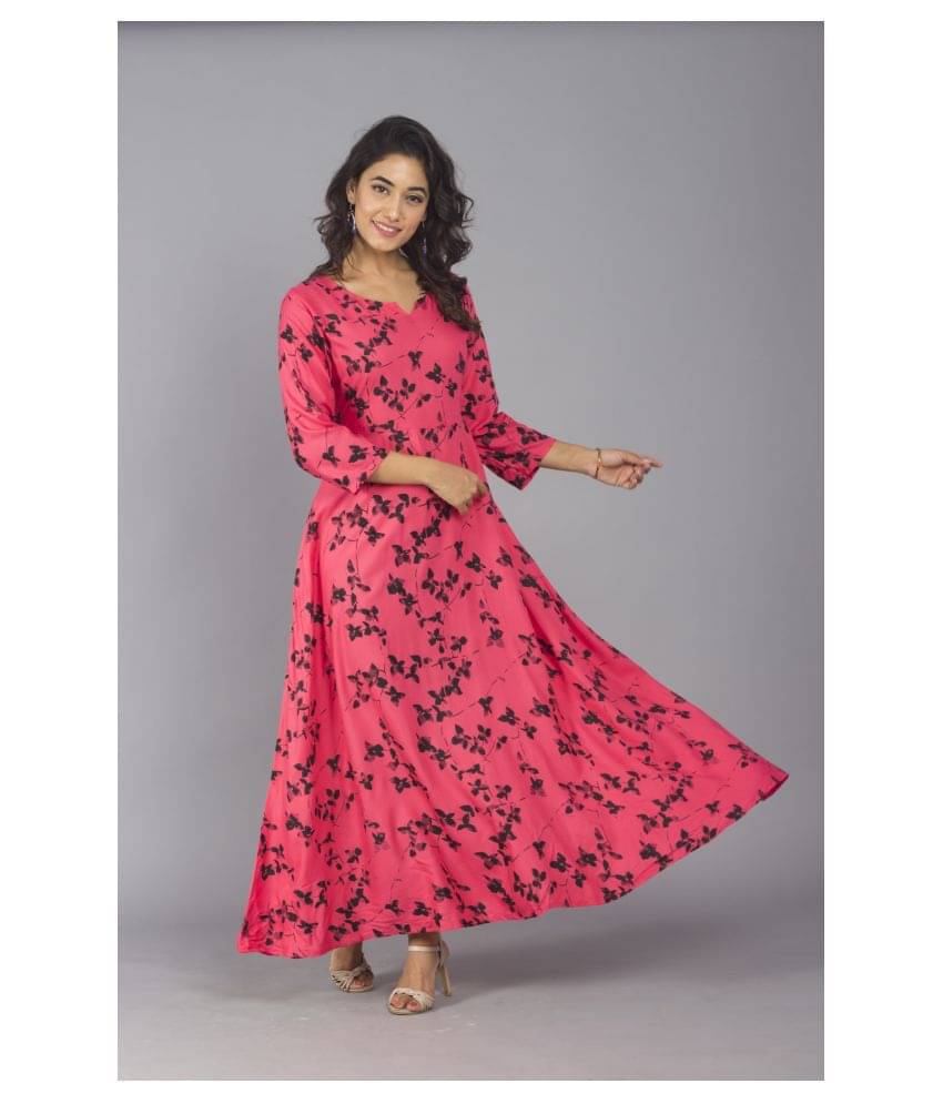 Frionkandy Women Rayon A-line Dress ( Pink ) Frionkandy Women Rayon A-line Dress ( Pink )