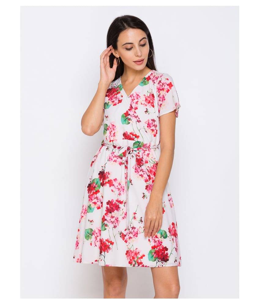     			Globus Polyester White A- line Dress