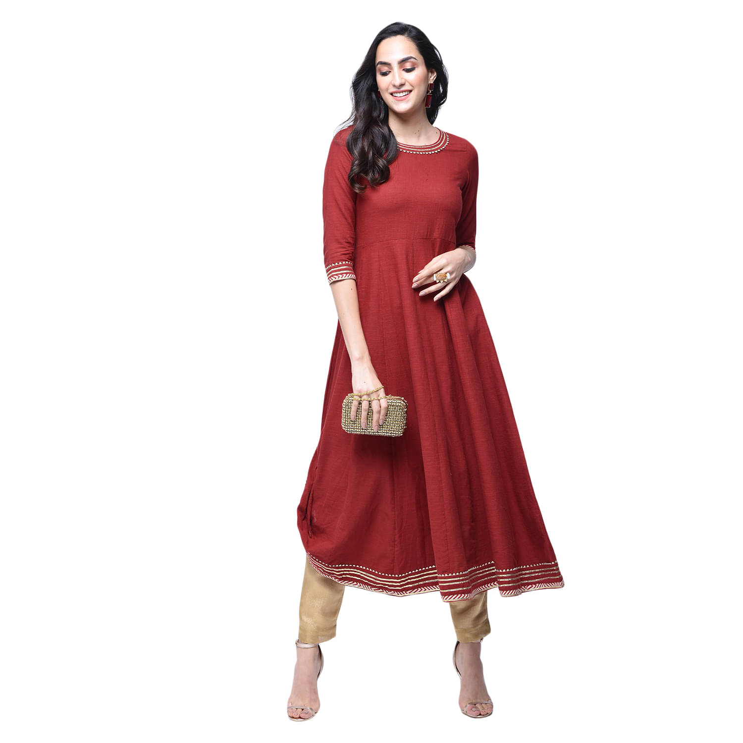     			Stylum - Maroon Cotton Blend Women's Flared Kurti