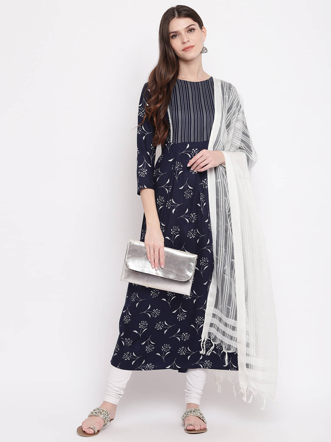     			Stylum Navy Rayon A-line Kurti