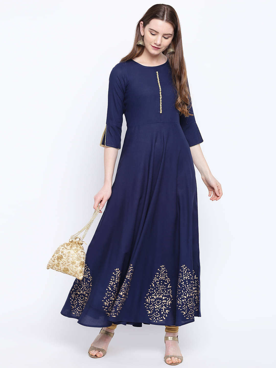     			Stylum - Navy Rayon Women's Flared Kurti