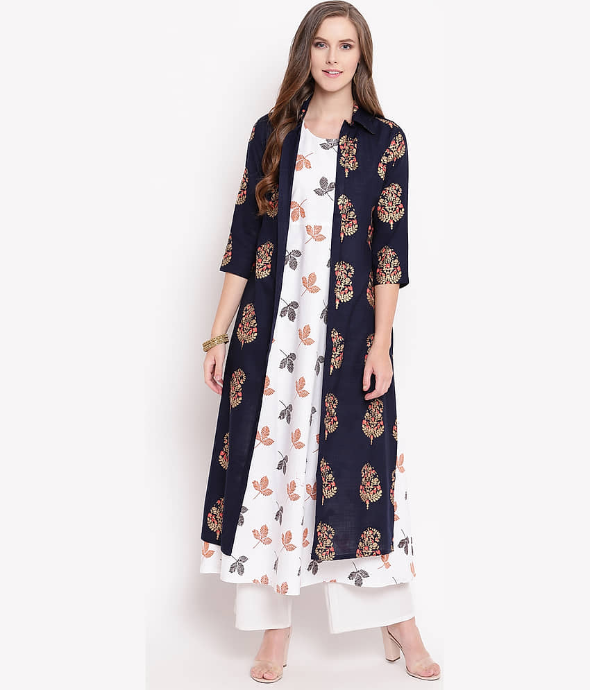 Stylum - Navy Rayon Women's Jacket Style Kurti ( Pack of 1 ) - Kurtis, Tunics | Buy online on ZillyBuy