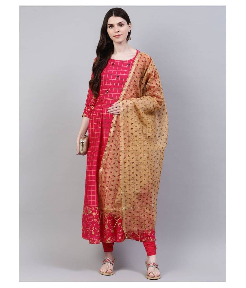 Stylum - Pink Rayon Women's Flared Kurti ( Pack of 1 ) Stylum - Pink Rayon Women's Flared Kurti ( Pack of 1 )
