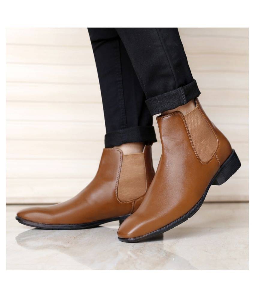     			YUVRATO BAXI Tan Chelsea boot