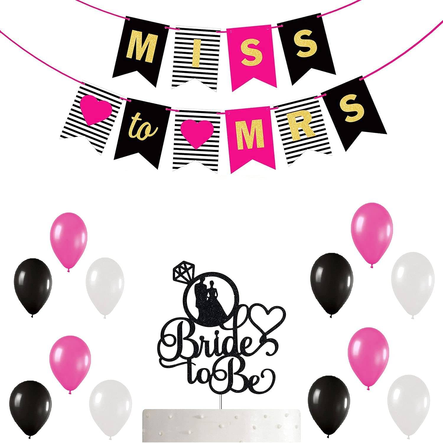     			Miss to Mrs Banner Bunting, Decoration and Photo Prop for Bridal Shower, Bachelorette Party, & Wedding Party (Banner.Balloon and Cake Topper)