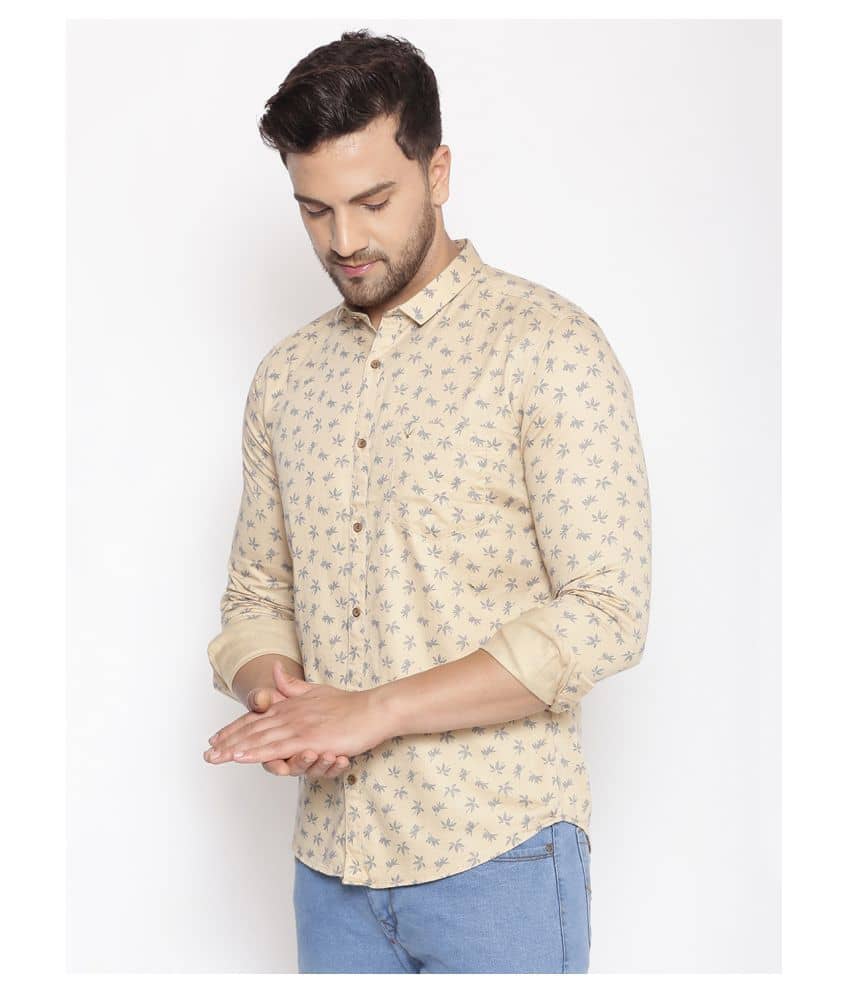 Showoff Cotton Blend Slim Fit Men's Casual Shirt - Beige ( Pack of 1 )