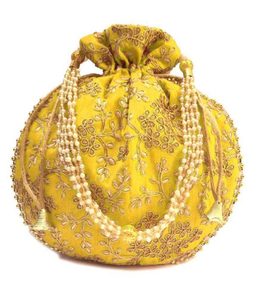     			Apratim Yellow Silk Potli