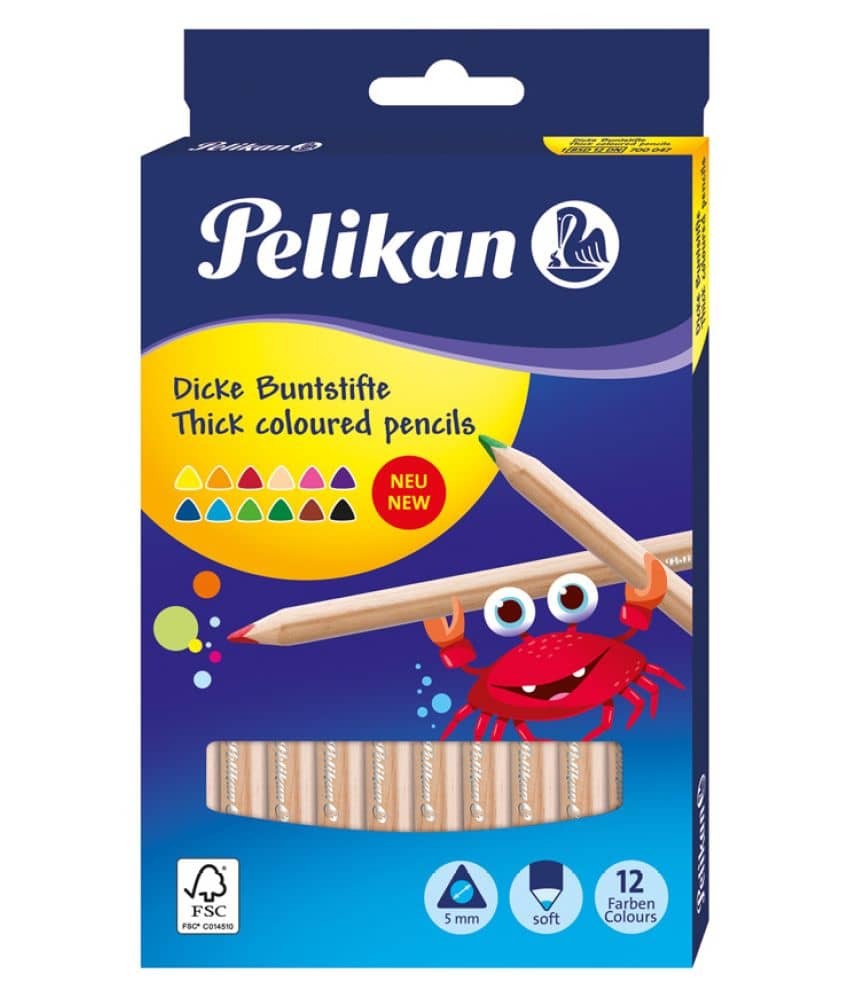 COLOR PENCILS  12`S(THICK TRI, 5MM,NATURAL WOOD)