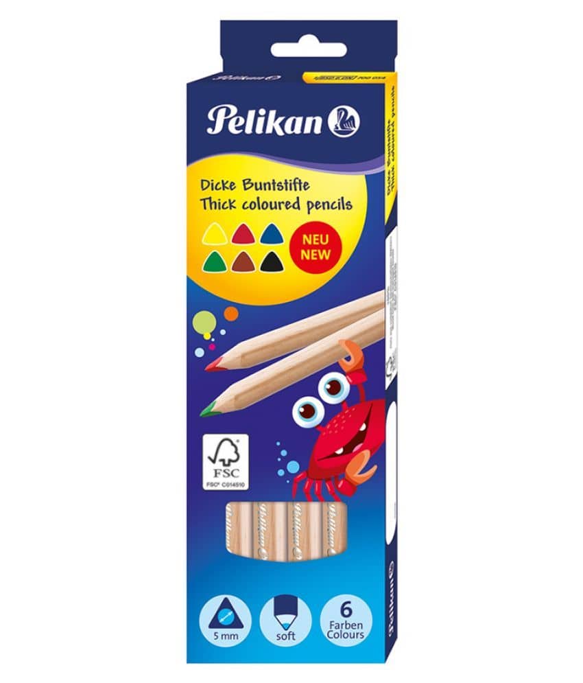 COLOR PENCILS  6`S(THICK TRI, 5MM,NATURAL WOOD)