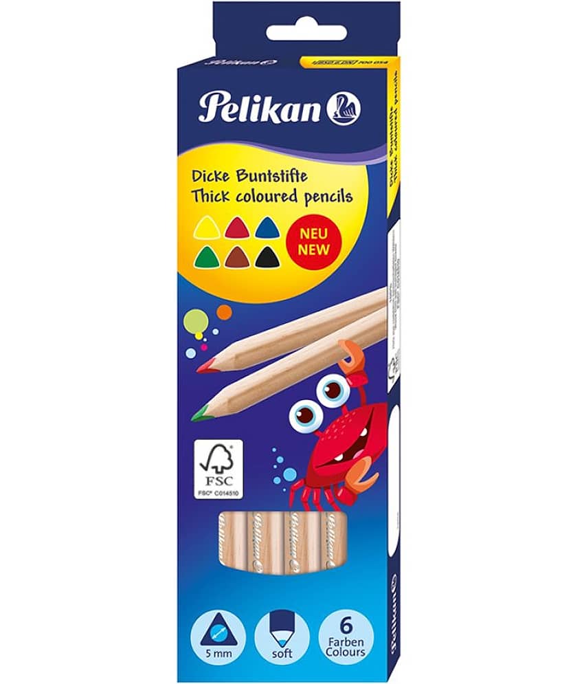 COLOR PENCILS 6`S(THICK TRI, 5MM,NATURAL WOOD) - Stationery | Buy online on ZillyBuy