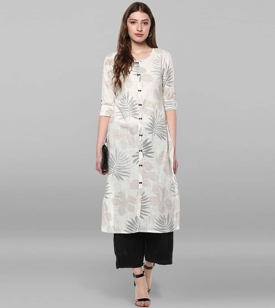Janasya - Off White Cotton Women's Straight Kurti ( Pack of 1 ) - Kurtis, Tunics | Buy online on ZillyBuy